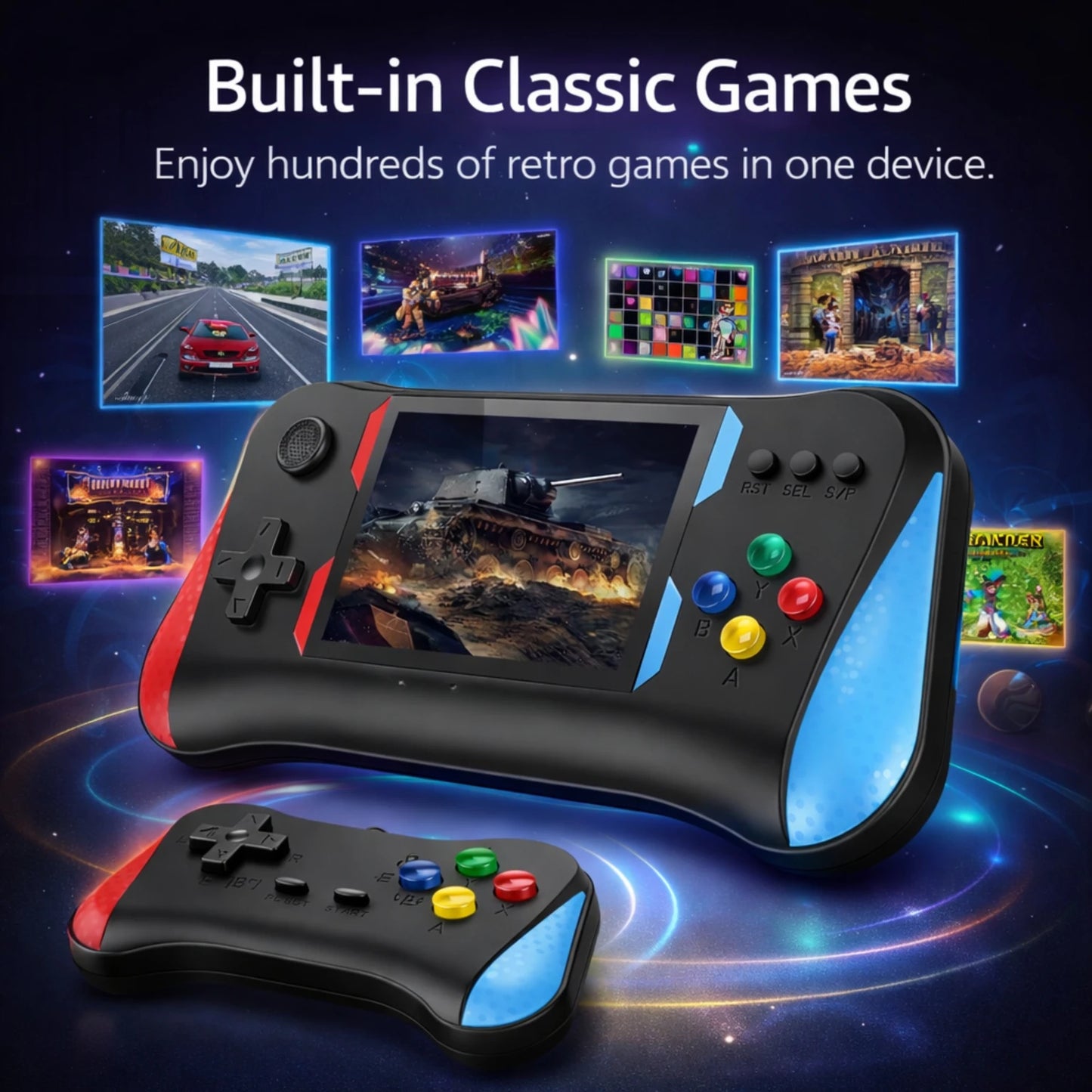 X7M Game Box Handheld Console (P5 Series) – 500 Built-in Games, Dual Controller Support, TV Output & Portable Gaming Device