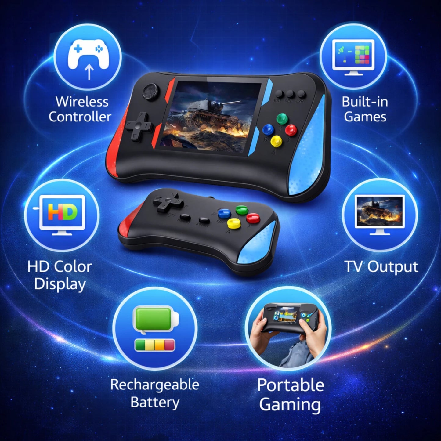 X7M Game Box Handheld Console (P5 Series) – 500 Built-in Games, Dual Controller Support, TV Output & Portable Gaming Device