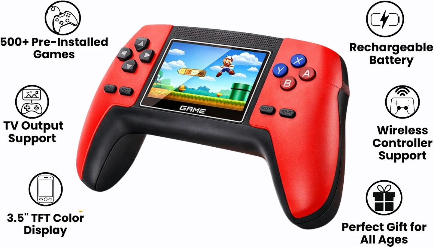 P5 Retro Handheld Gaming Console – 500+ Built-in Games, 3.5” TFT Display, Wireless Controller Support & TV Output