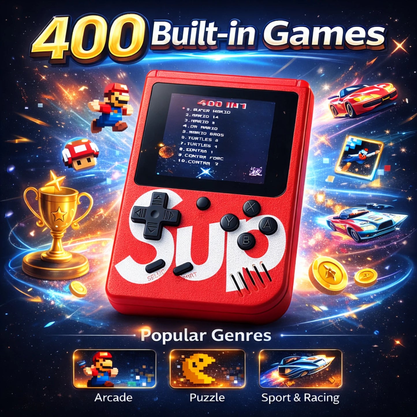 OPINIA Gaming Console, 400 Games Premium Edition for kids and toddlers 1GB with 400 Games