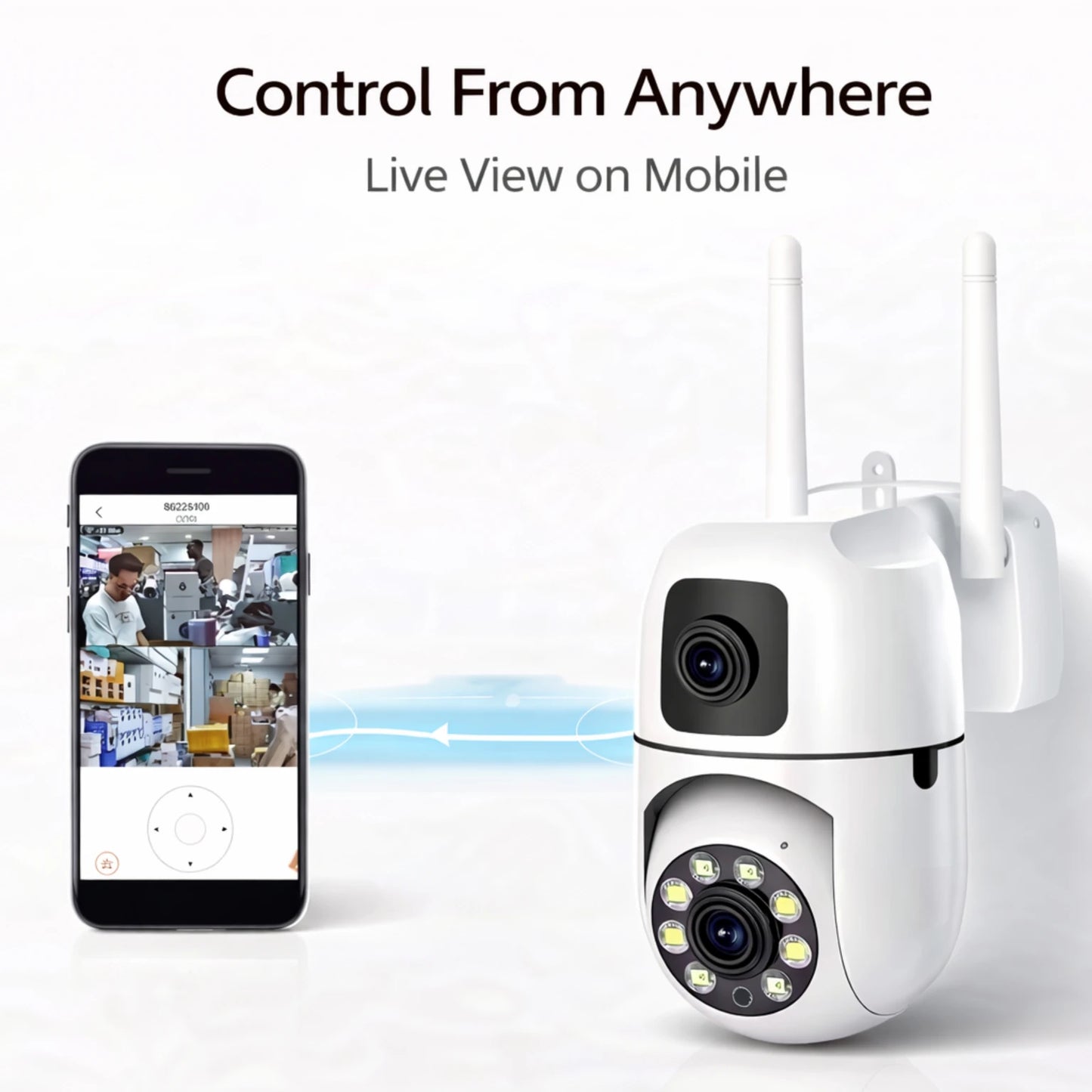 OPINIA Dual Lens Smart Wi-Fi Wall Camera with Live View & Two Way Audio Security Camera | 128GB