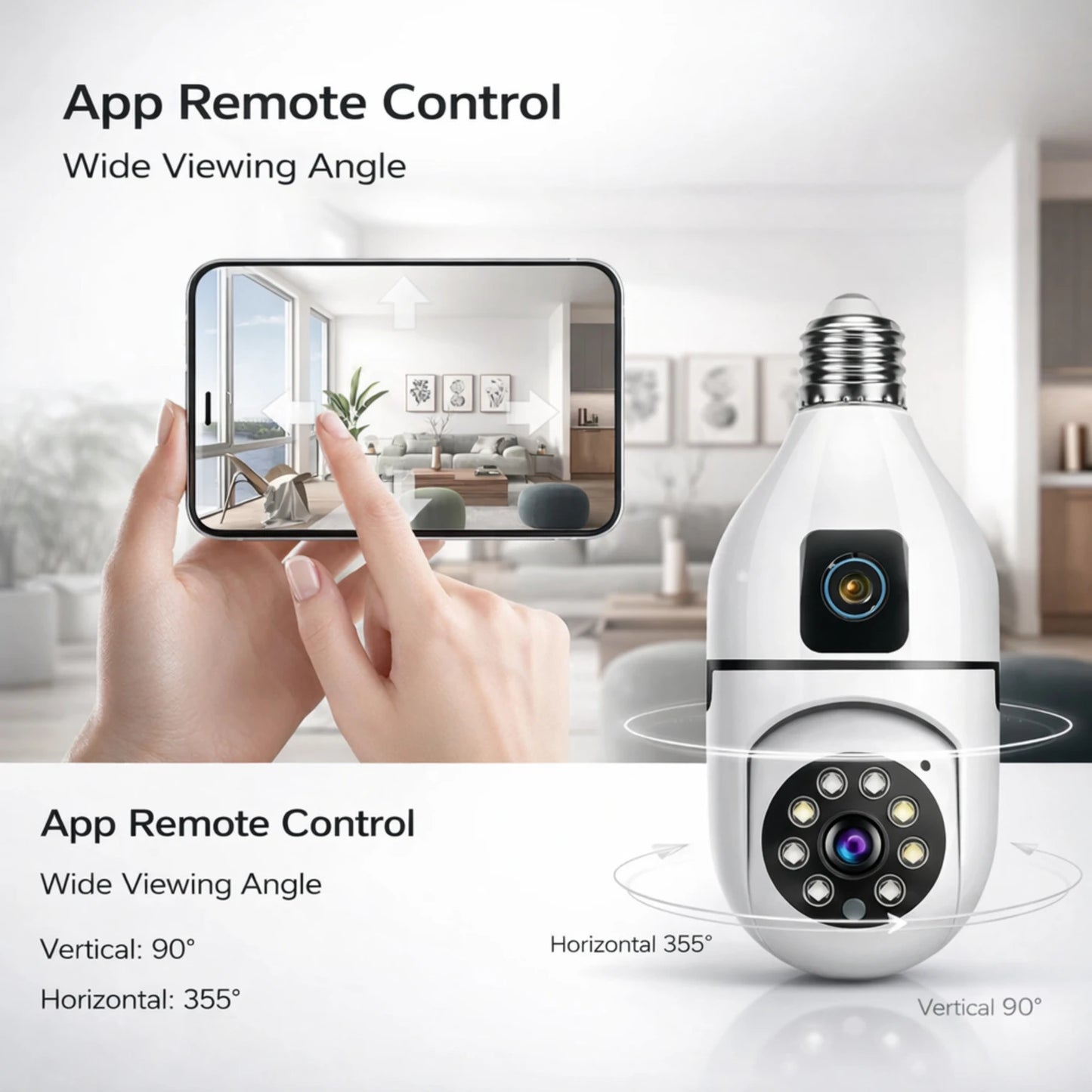 OPINIA Dual Lens Smart Wi-Fi Holder Camera with Night Vision, Live View & Two-Way Audio Security Camera