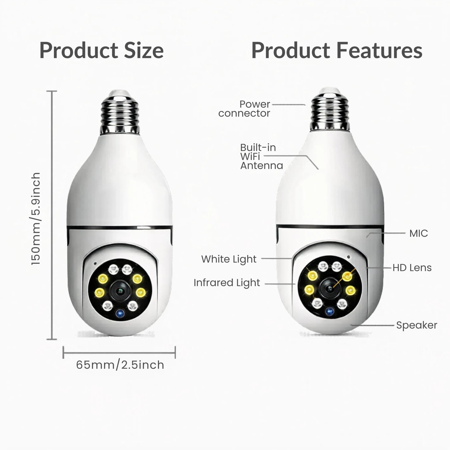 WiFi Smart Bulb Camera – 360° HD Security Camera with Night Vision, Motion Detection & Two-Way Audio | 128GB