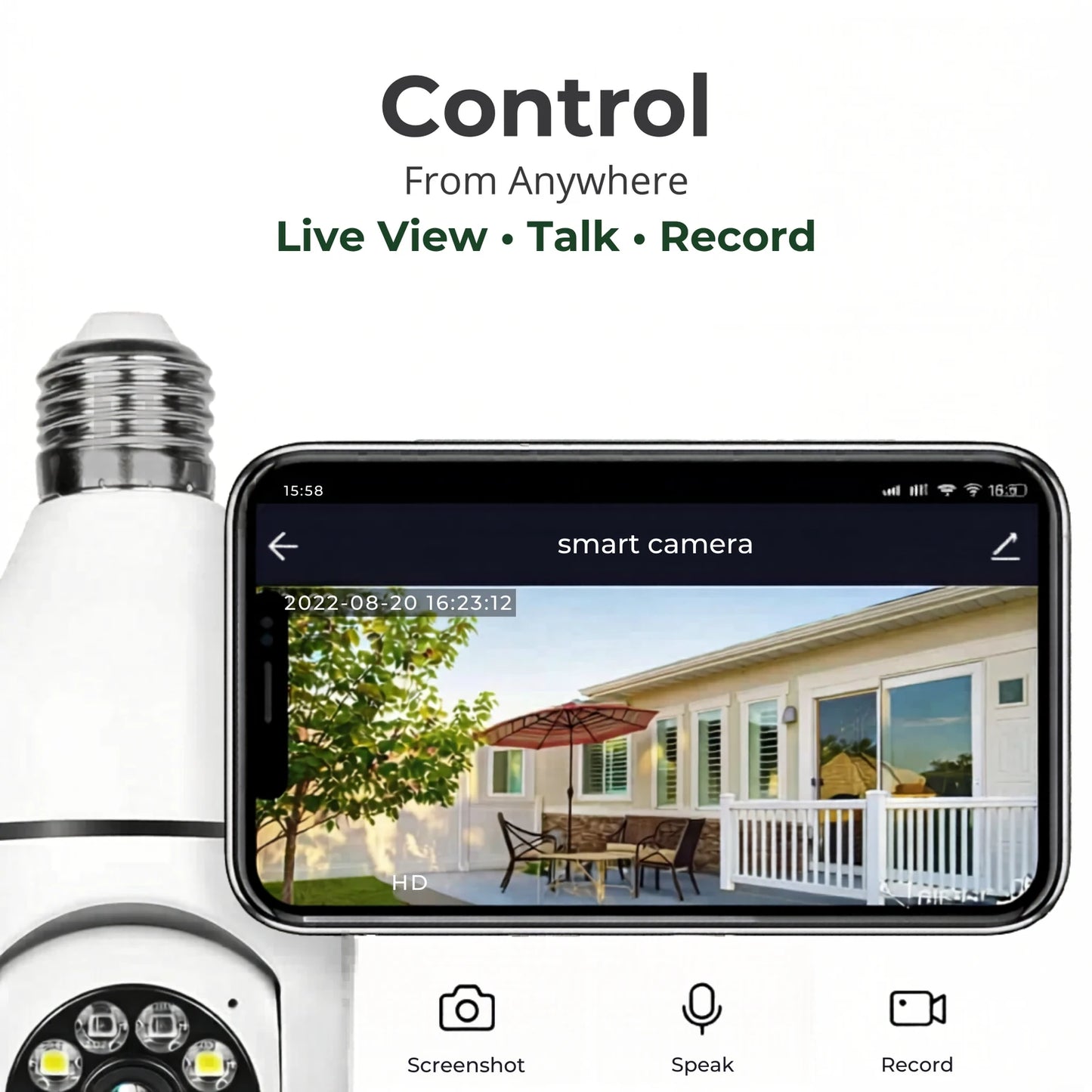 WiFi Smart Bulb Camera – 360° HD Security Camera with Night Vision, Motion Detection & Two-Way Audio | 128GB