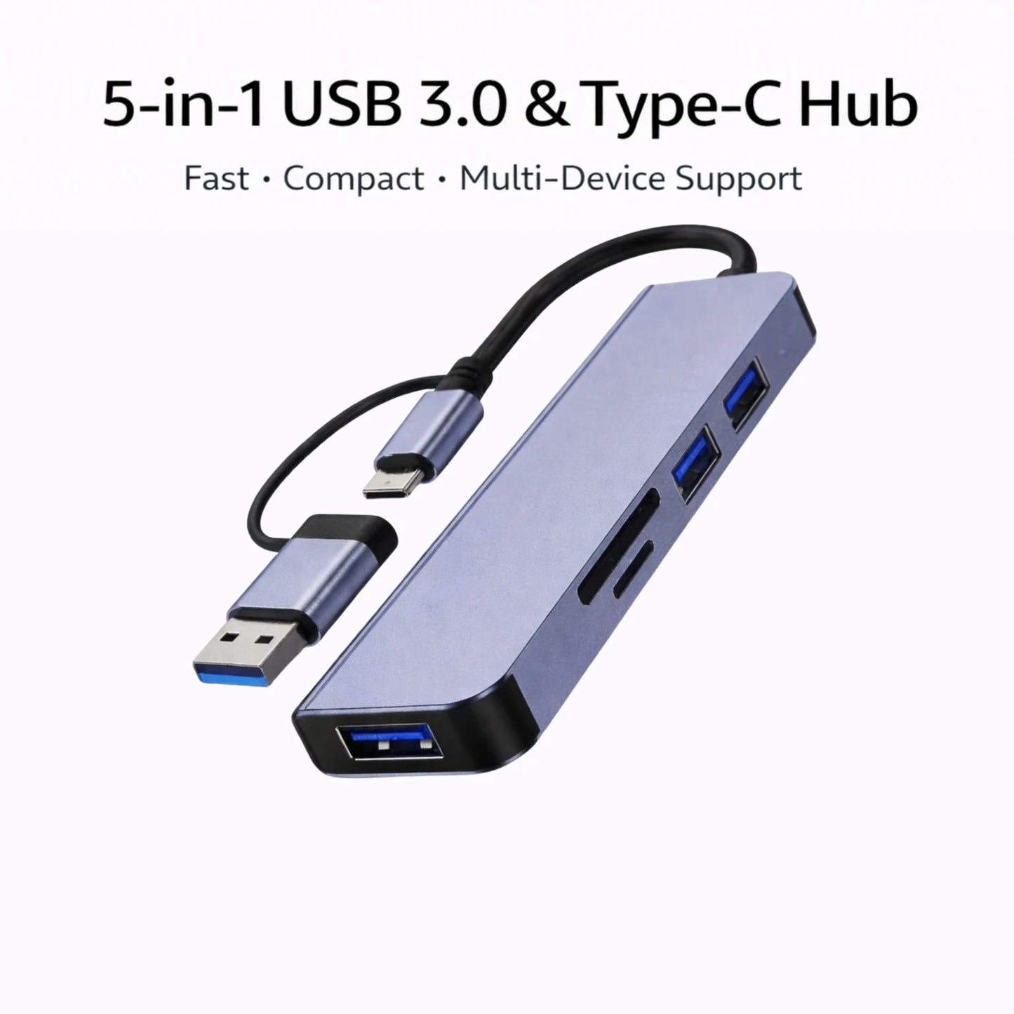 OPINIA 5-in-1 USB Hub OTG Adapter – High-Speed USB 3.0 Multiport Hub for Laptop, PC & Mobile Devices