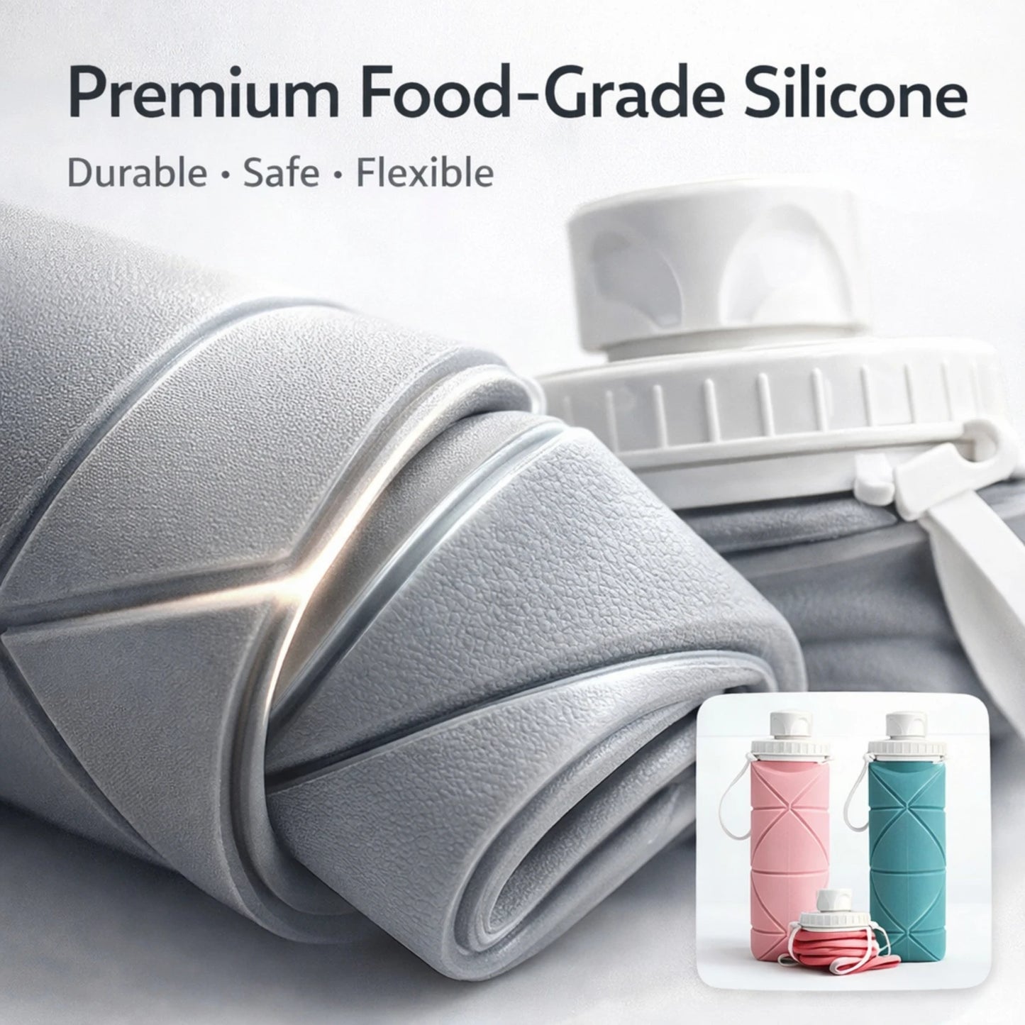 Collapsible Silicone Water Bottle – Foldable BPA-Free Leakproof Travel Bottle for Gym, Sports & Outdoor Use