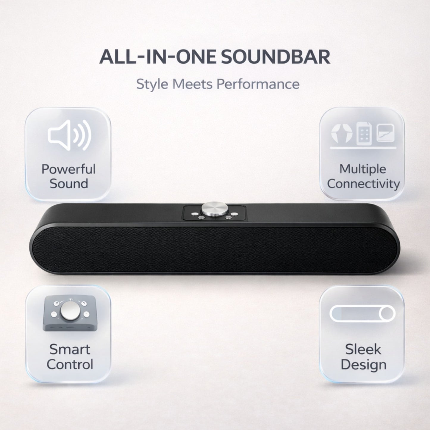 OPINIA Stereo Soundbar, Clear Sound with Bass, 1800 mAh Battery 16W Bluetooth Soundbar