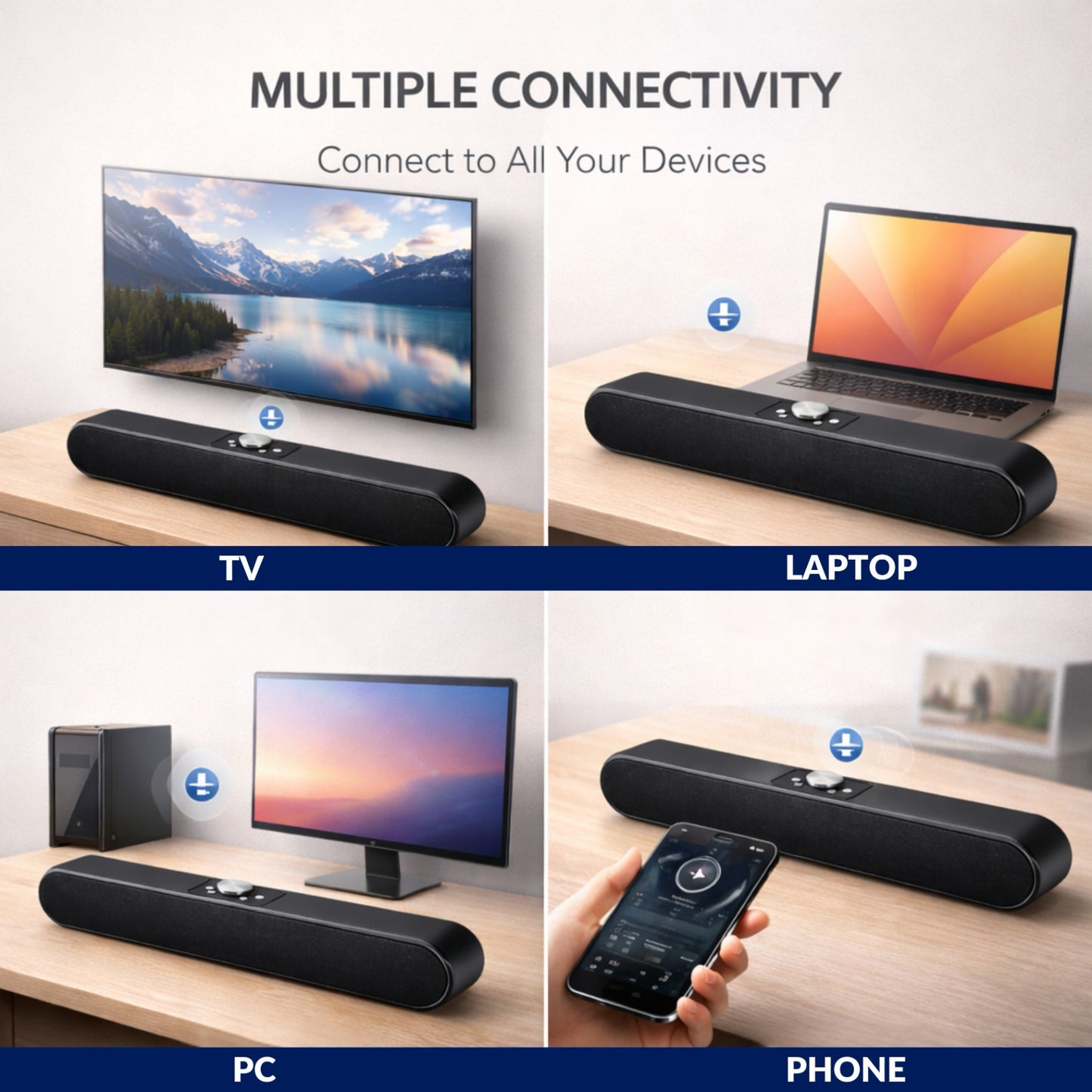 OPINIA Stereo Soundbar, Clear Sound with Bass, 1800 mAh Battery 16W Bluetooth Soundbar