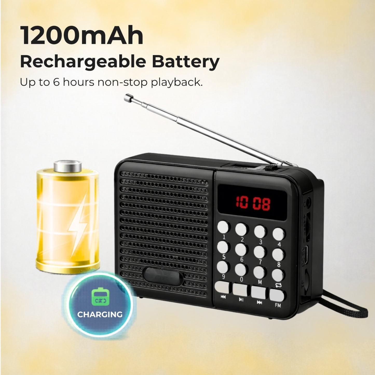 OPINIA Radio S8 FM Audio Player, 9 inch Antenna for Crystal Clear Sound FM Radio