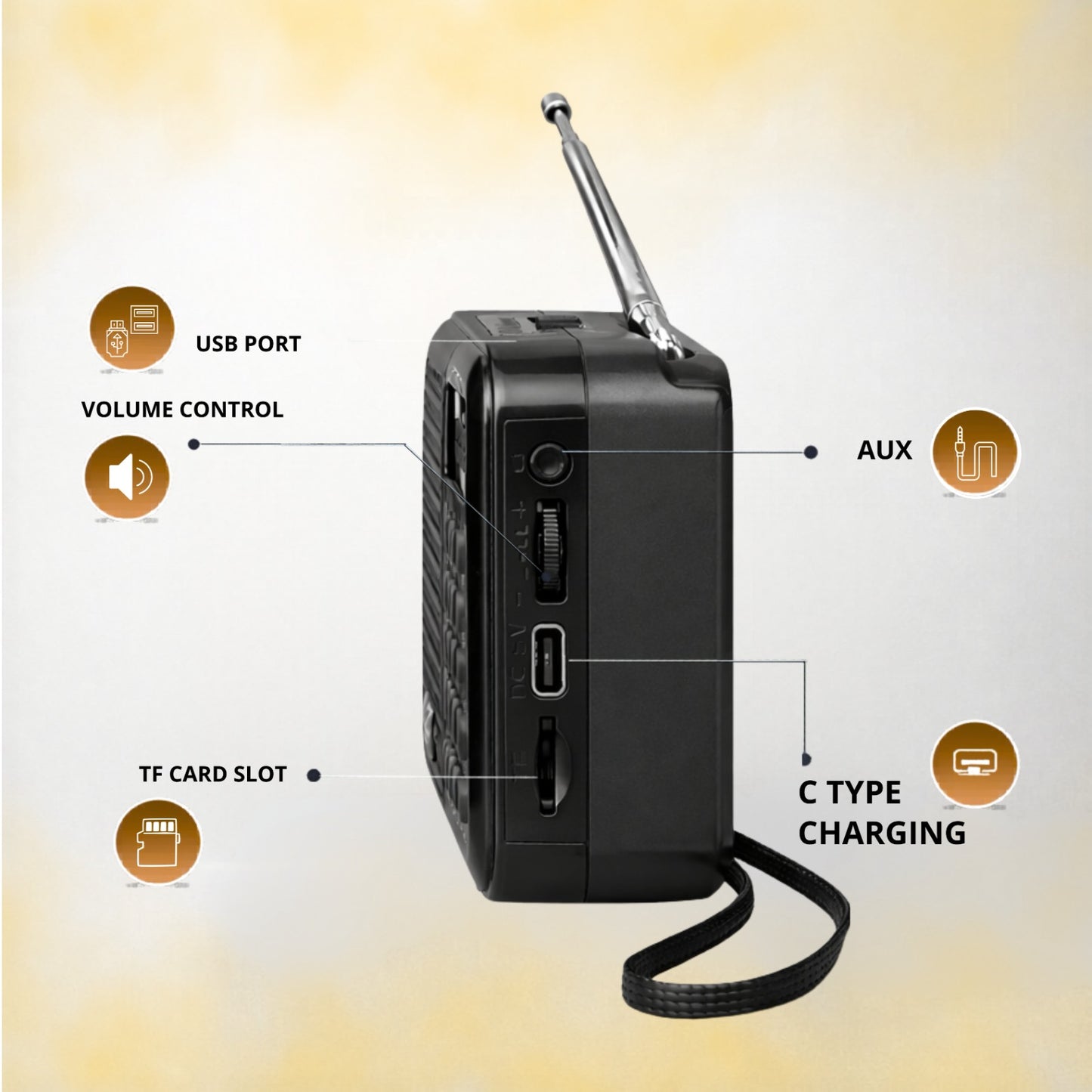 OPINIA Radio S8 FM Audio Player, 9 inch Antenna for Crystal Clear Sound FM Radio