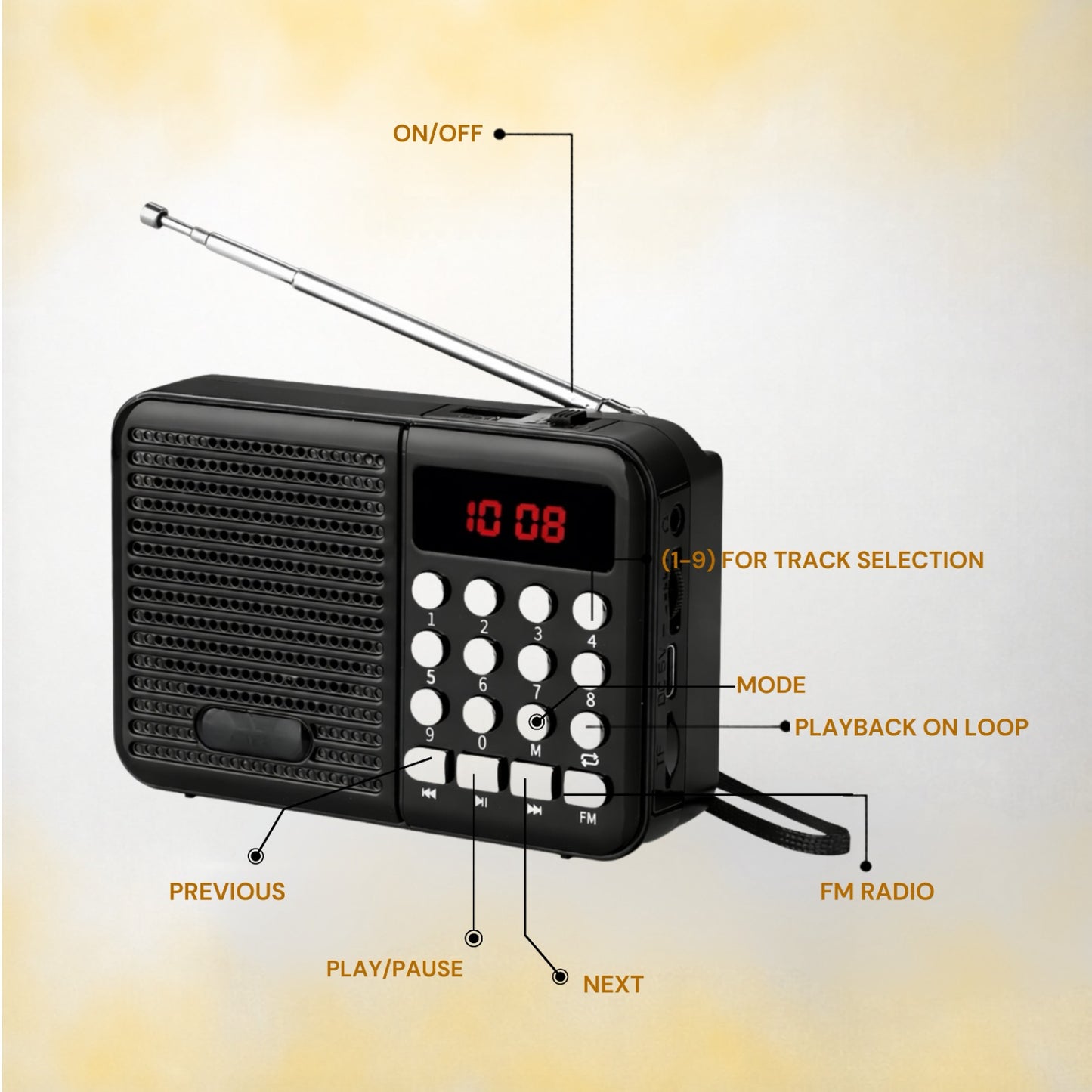 OPINIA Radio S8 FM Audio Player, 9 inch Antenna for Crystal Clear Sound FM Radio
