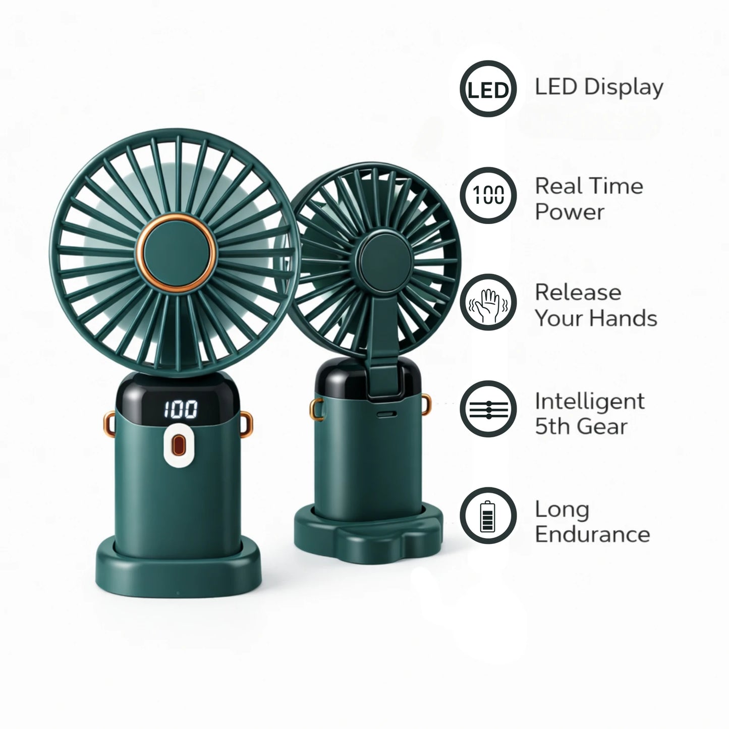 Mini Handheld Fan USB Rechargeable – Portable Fan with 3 Speed Modes, LED Light & Foldable Multi-Use Design