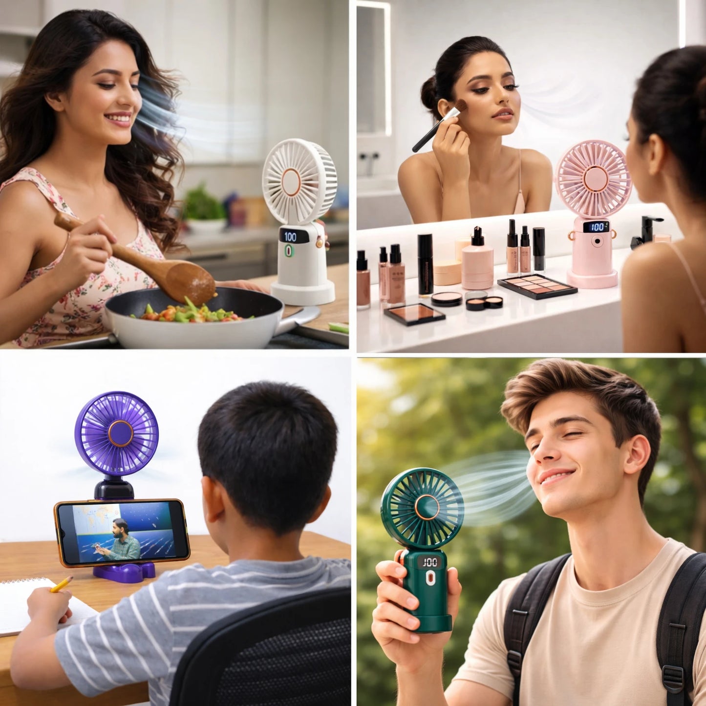Mini Handheld Fan USB Rechargeable – Portable Fan with 3 Speed Modes, LED Light & Foldable Multi-Use Design