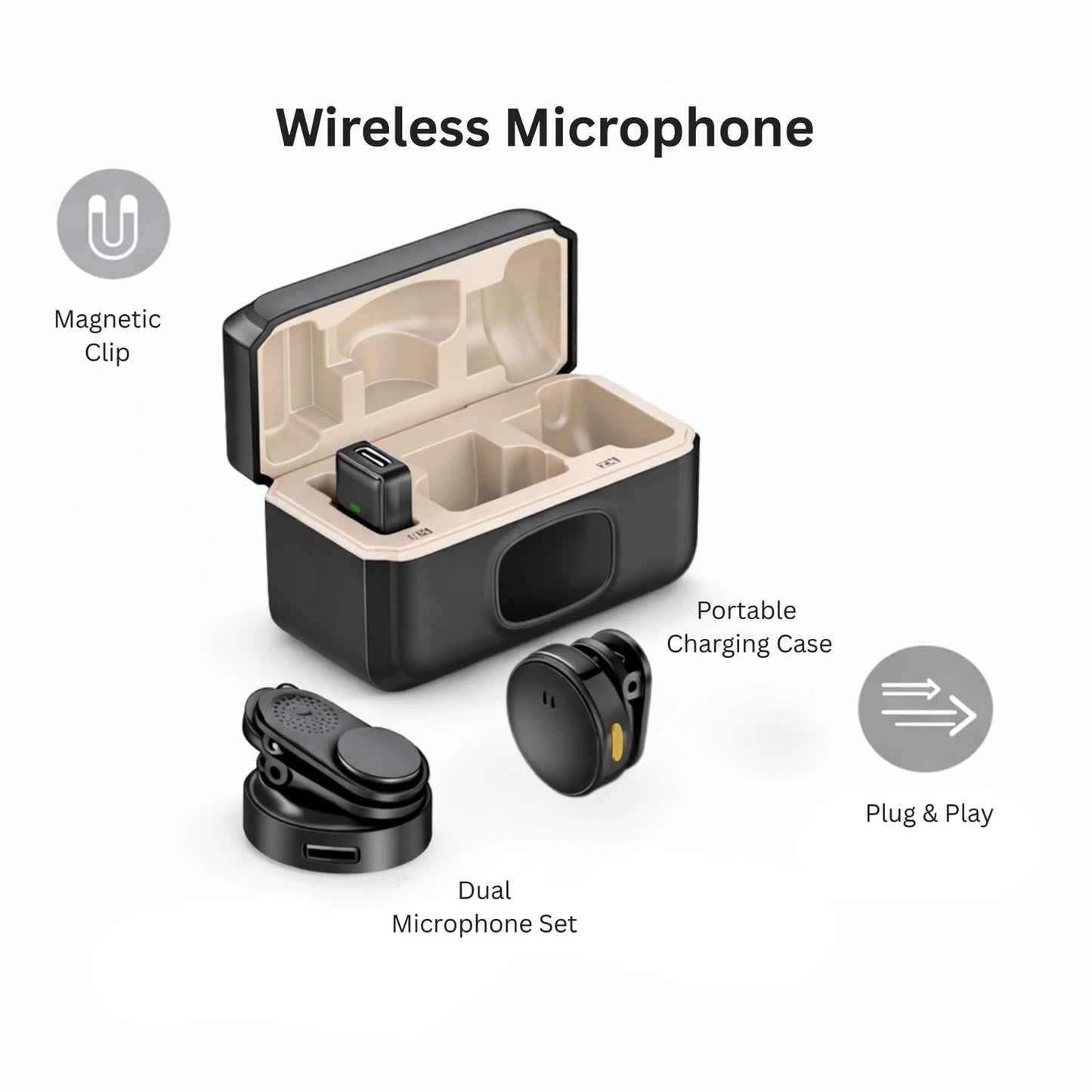 OPINIA Rechargeable Premium Dual Wireless Collar Mic for Excellent Recording Microphone