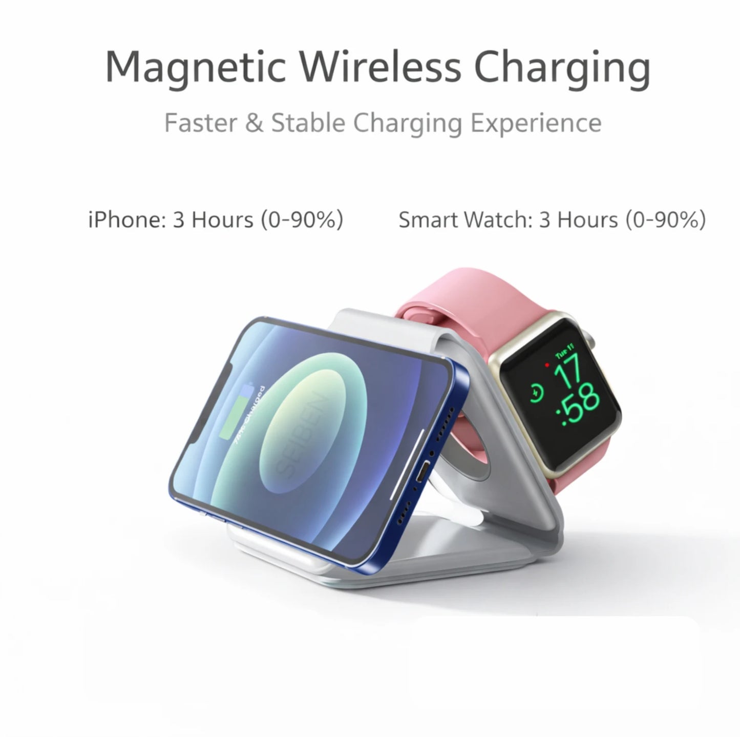 3-in-1 Magnetic Wireless Charger – Fast Charging Station for Smartphone, Smartwatch & Earbuds (15W)